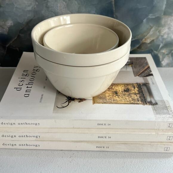 Mason Cash Bowl Set of 3 42s 54s Cream Off White English Pudding Vtg - Picture 2 of 11